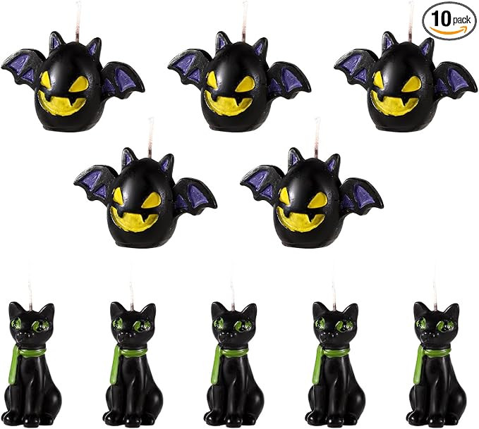 10pcs Halloween Candles, Black Cat and Bat Candle Halloween Decorative Themed Candle Cute Spooky ... | Amazon (US)