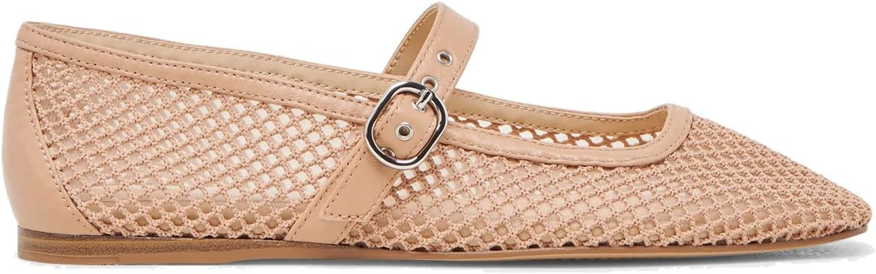 Woven Mesh Ballet Flats for Women Dressy Raffia Mary Jane Flats with Buckle Summer Fishnet Straw ... | Amazon (US)
