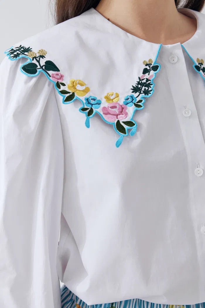 Freya Floral Embroidered Shirt in Cotton | Fabrique