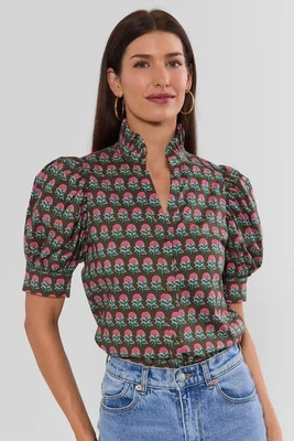 Melissa Olive Printed Split Neck Top | Avara
