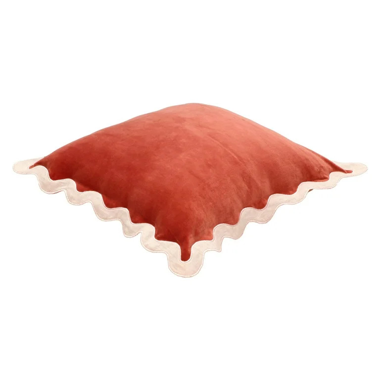 Scalloped Edge Cream and Rust Cotton Velvet Throw Pillow | Walmart (US)