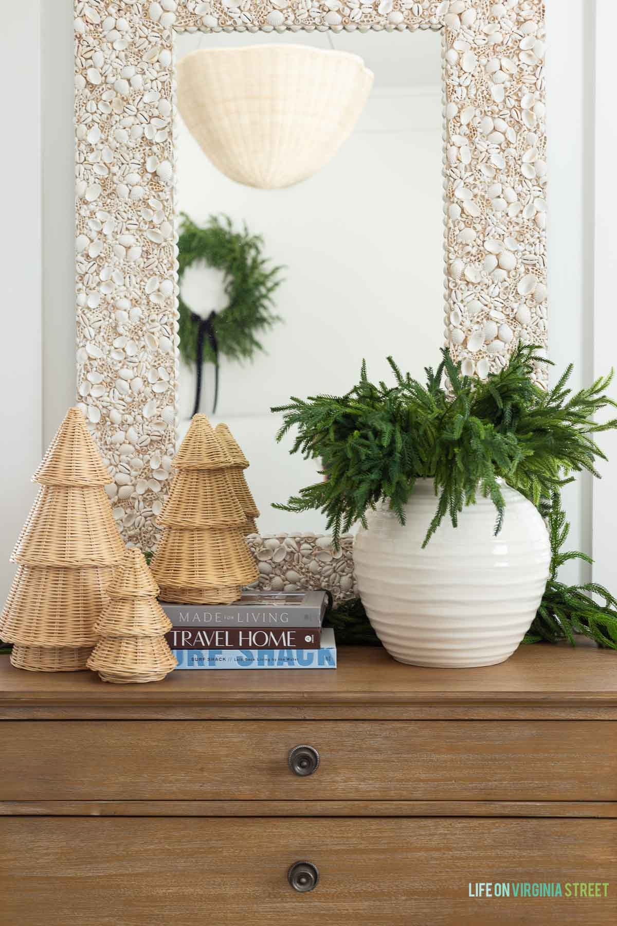 Coastal Christmas decor // holiday decor // rattan Christmas tree // wreath 

 #LTKHoliday #LTKSeasonal #LTKHome