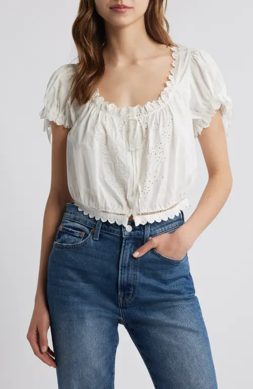 DÔEN Nera Eyelet Ruffle Organic Cotton Crop Top in Salt at Nordstrom, Size Large | Nordstrom