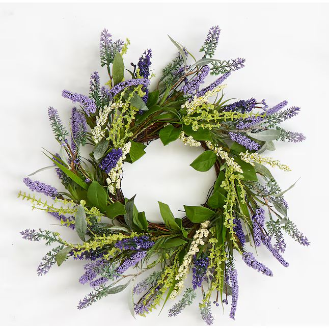 Worth Imports Hello Spring! 14-in Purple Indoor/Outdoor Artificial Wreath - Great for Door or Wal... | Lowe's