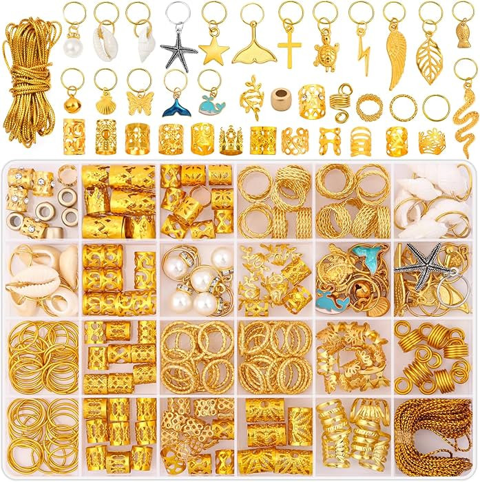 255 PCS Gold Hair Jewelry for Braids, 38 Styles Loc Jewelry Hair Charms for Women Men, Metal Gold... | Amazon (US)