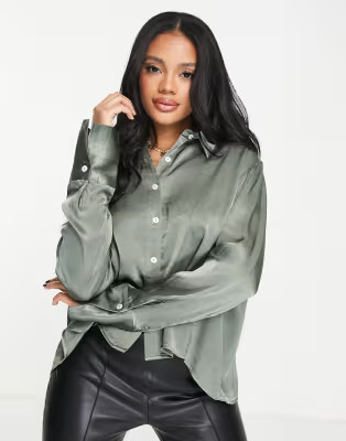 SNDYS Rising satin shirt in olive | ASOS (Global)