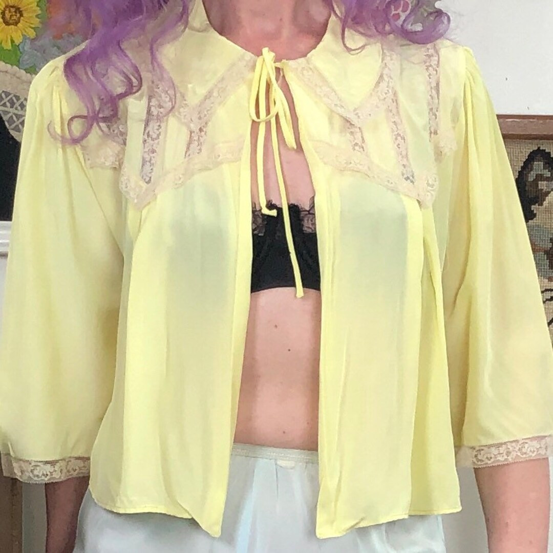Vintage Yellow Bed Jacket, 1940s Rayon Lingerie Top Size M - Etsy Canada | Etsy (US)