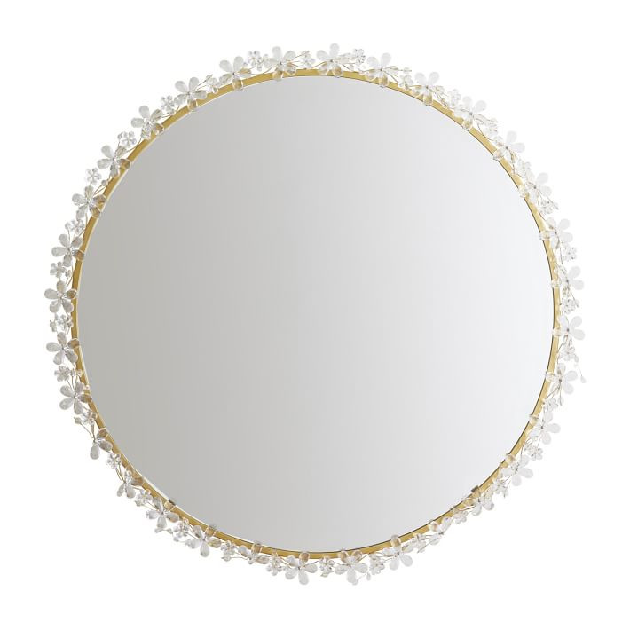 Monique Lhuillier Crystal Flower Framed Round Mirror (36") | Pottery Barn Teen