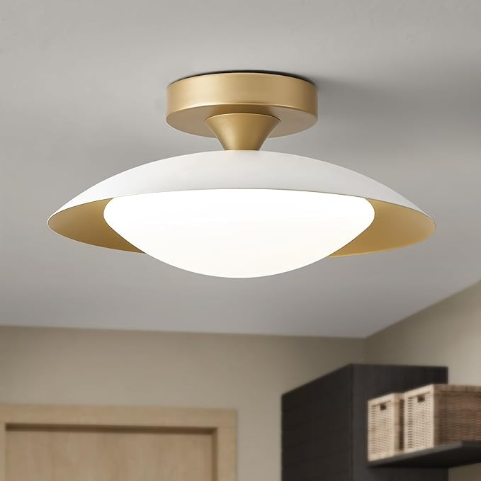 Dimmable Small Mid Century Modern Flush Mount Ceiling Light with Acrylic Shade,White and Gold LED... | Amazon (US)