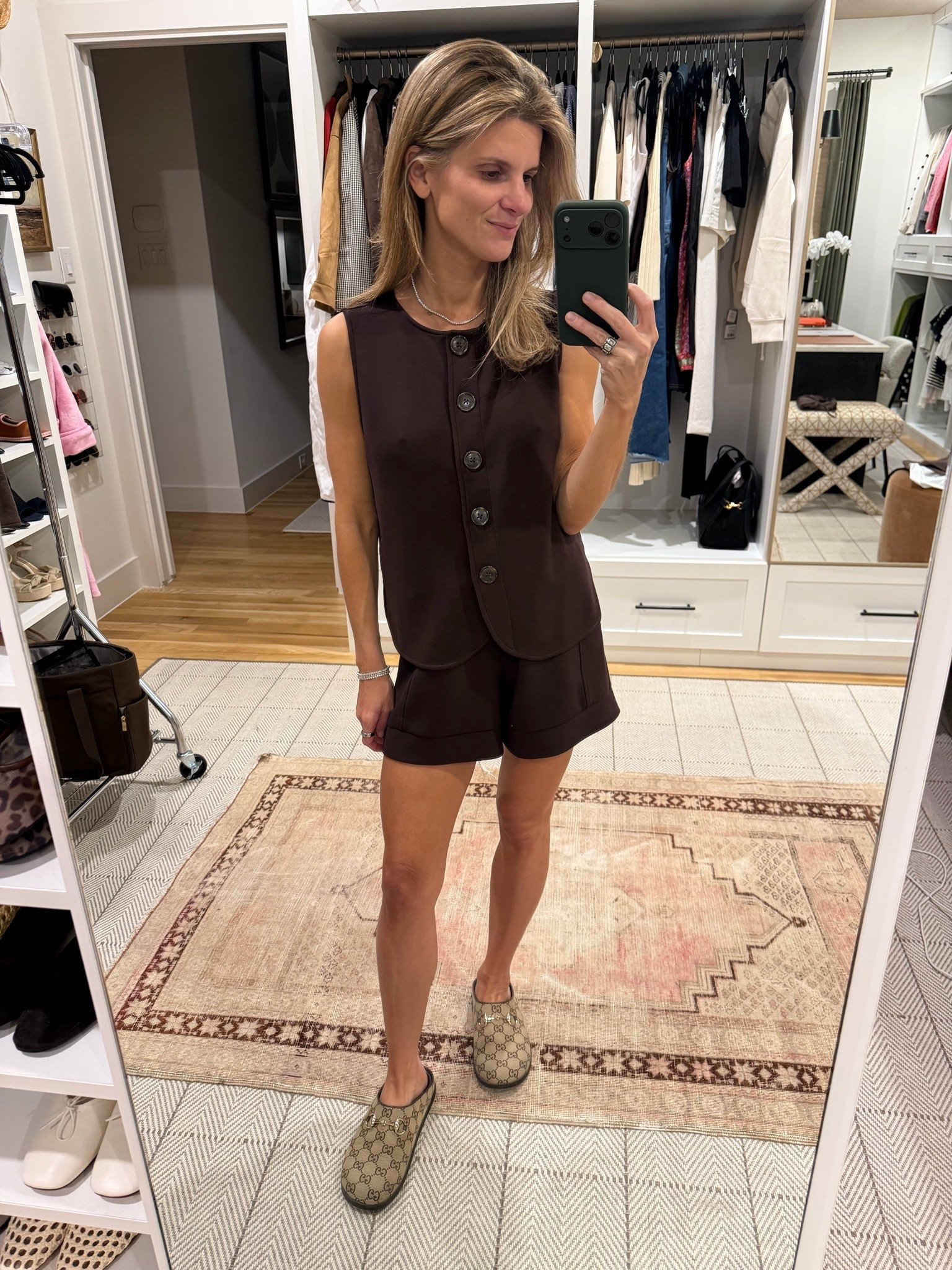 Varley button vest and atrium short in brown (wearing XS in both). Fall school drop off & pickup look. Fall transitional outfit.

#LTKootd #LTKmomlife