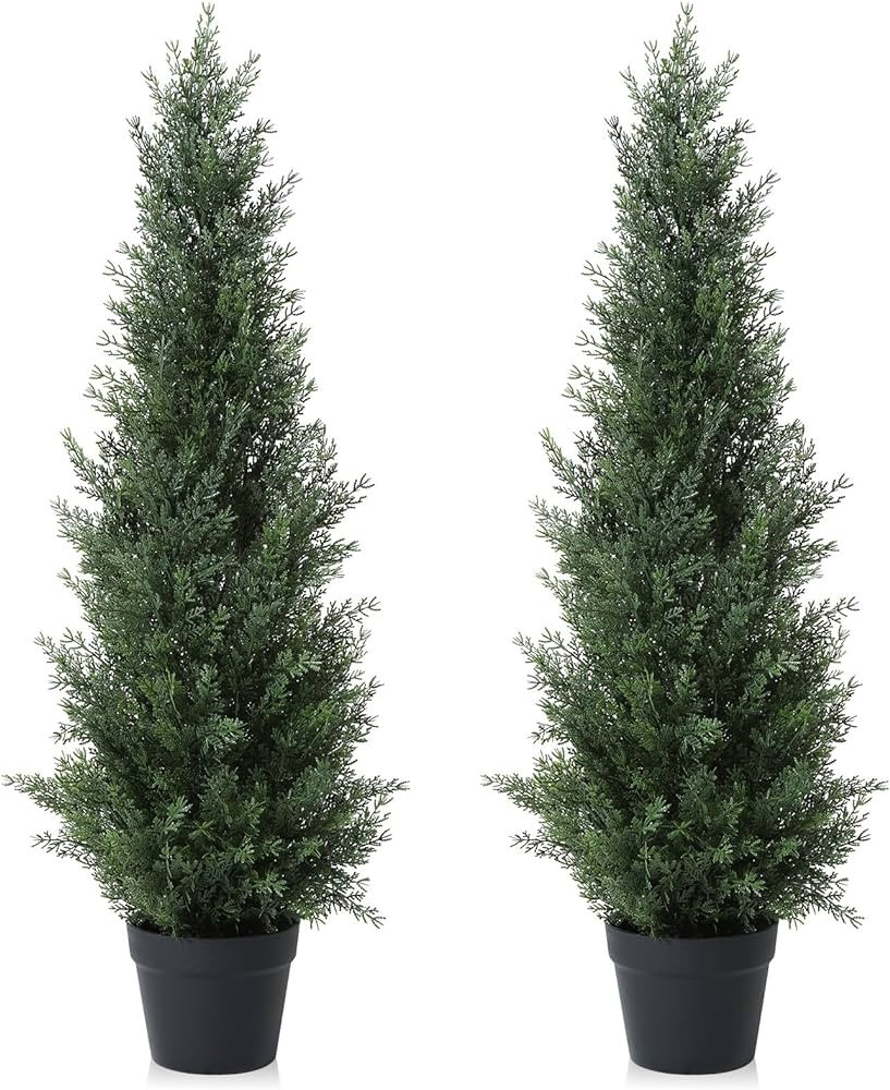 Laiwot 3FT Artificial Cedar Topiary Trees for Outdoors Potted Fake Cypress Trees Faux Evergreen P... | Amazon (US)