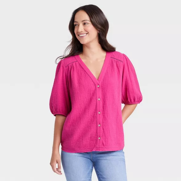 Women's 3/4 Sleeve Gauze Button-Down Shirt - Knox Rose™ | Target
