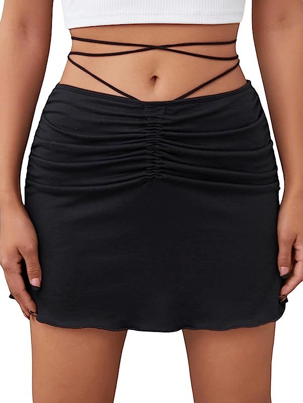 Milumia Women's Casual Lace Up Ruched Mini Skirt Criss Cross Bodycon Skirt | Amazon (US)