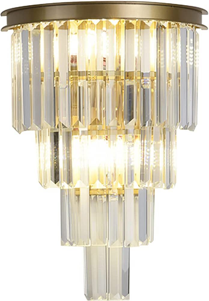 DOYFDOX Gold Crystal Wall Sconce, Modern 4-Tiers Crystal Wall Lights for Living Room, Clear K9 Cr... | Amazon (US)
