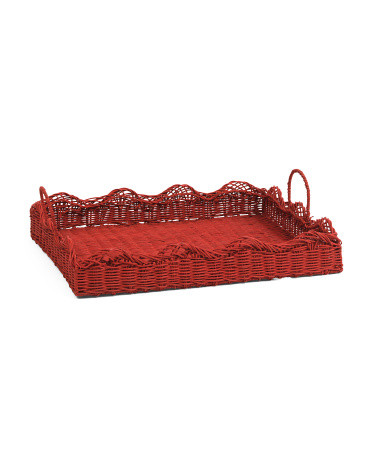 18.5in Large Rattan Scalloped Tray | TJ Maxx