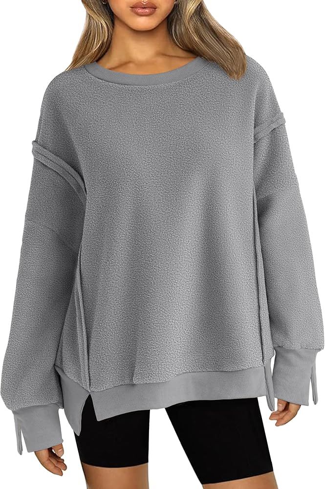 Zeagoo Women's Fuzzy Fleece Jackets Fall Long Sleeve Pullover Crewneck Sweatshirts Lightweight Si... | Amazon (US)