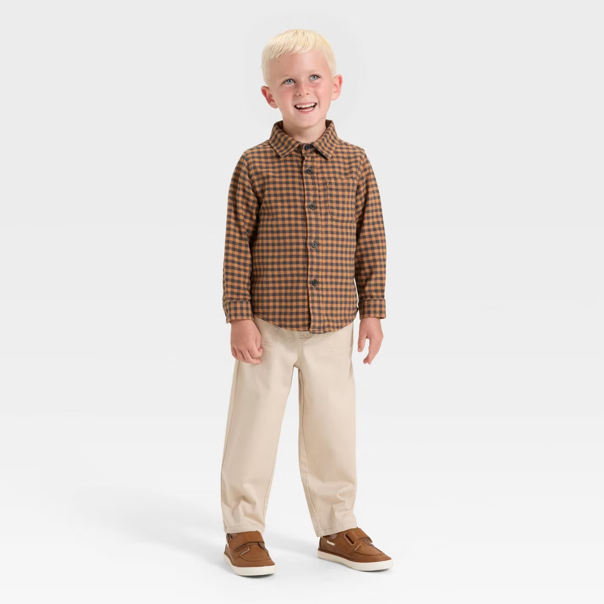 Toddler Boys' Long Sleeve Checkered Woven Shirt - Cat & Jack™ Brown/Black | Target