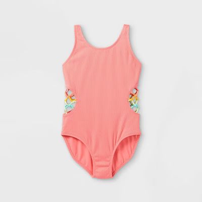 Girls' Cut-out Ribbed One Piece Swimsuit - art class™ Pink | Target