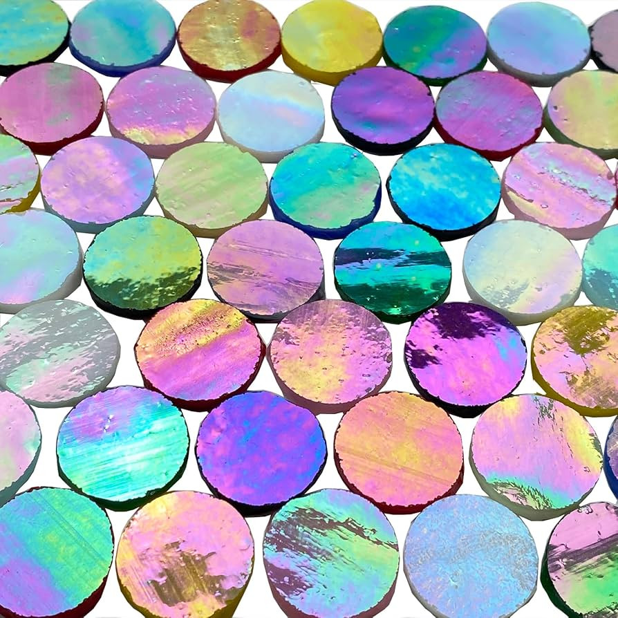 3/4" Iridescent Round Glass Mosaic Tiles for Crafts, 280g 125pcs Circle Mosaic Glass Pieces, Stai... | Amazon (US)