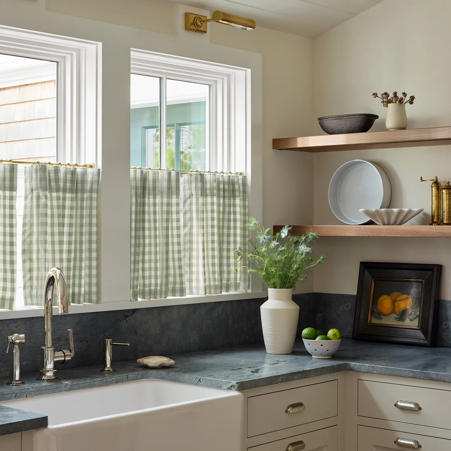 Green Gingham Woven Cafe Curtains: Millie Sage | Pepper Home | Pepper Home