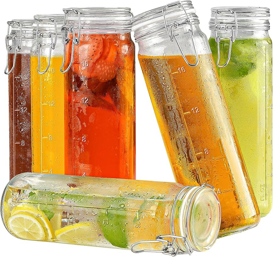 Folinstall 6 Pack 20 oz Tall Glass Jars with Airtight Lids for Vanilla Extract, Leak proof Glass ... | Amazon (US)