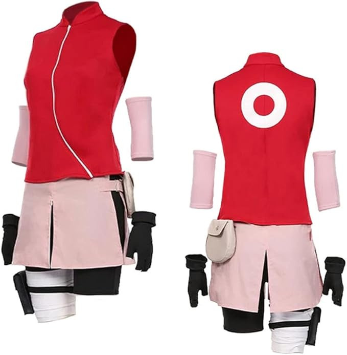 Women Girls Anime Haruno Sakura Cosplay Costume Fancy Skirt Shorts Outfit Halloween Carnival Suit | Amazon (US)
