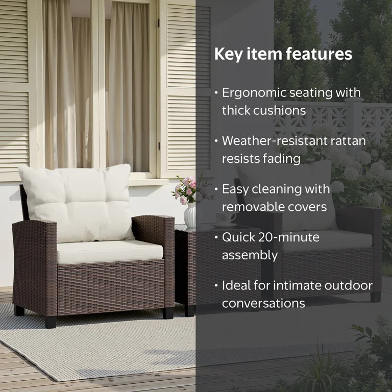 Walsunny 3 Pieces Patio Furniture Set Outdoor Wicker Conversation Bistro Set Outdoor Patio Chairs... | Walmart (US)