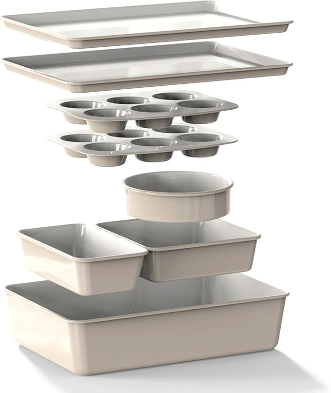 Larder & Vine 8-Piece Stackable Bakeware Set, Ceramic-Coated Nonstick Baking Pan Set, Non-Toxic, ... | Amazon (US)