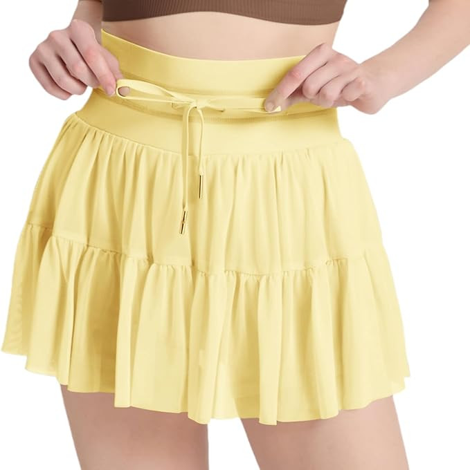 Women's Mini Pleated Skirt High Waisted Ruffle Tennis Skirts Sports Skater Running Skorts with Sh... | Amazon (US)