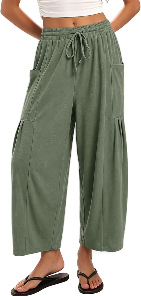 Athlisan Womens Casual Wide Leg Pants Drawstring Elastic Waist Palazzo Pants Baggy Lounge Trouser... | Amazon (US)
