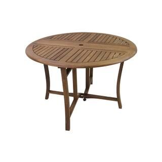 Outdoor Interiors 48 in. Dia Eucalyptus Outdoor Dining Table with Drop Leaf 10025 | The Home Depot