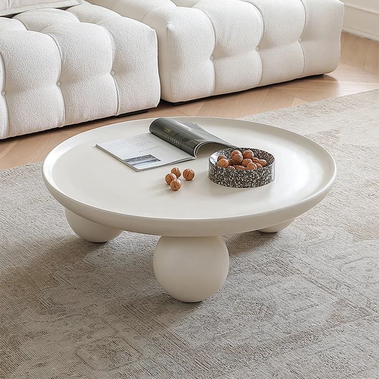 31.5" Modern Round White Block Coffee Table with Spherical Legs | Homary