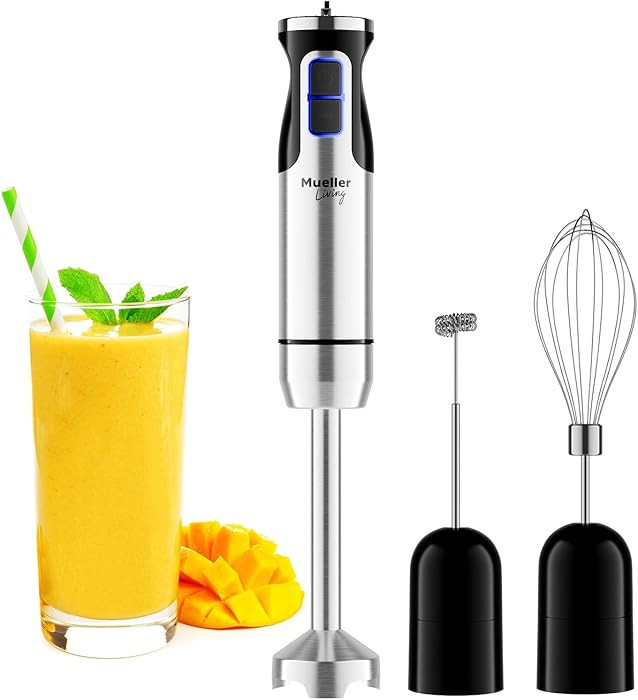 Mueller Immersion Blender Handheld - 8 Speed Stainless Steel Electric Hand Blender, 3 in 1 Emulsi... | Amazon (US)