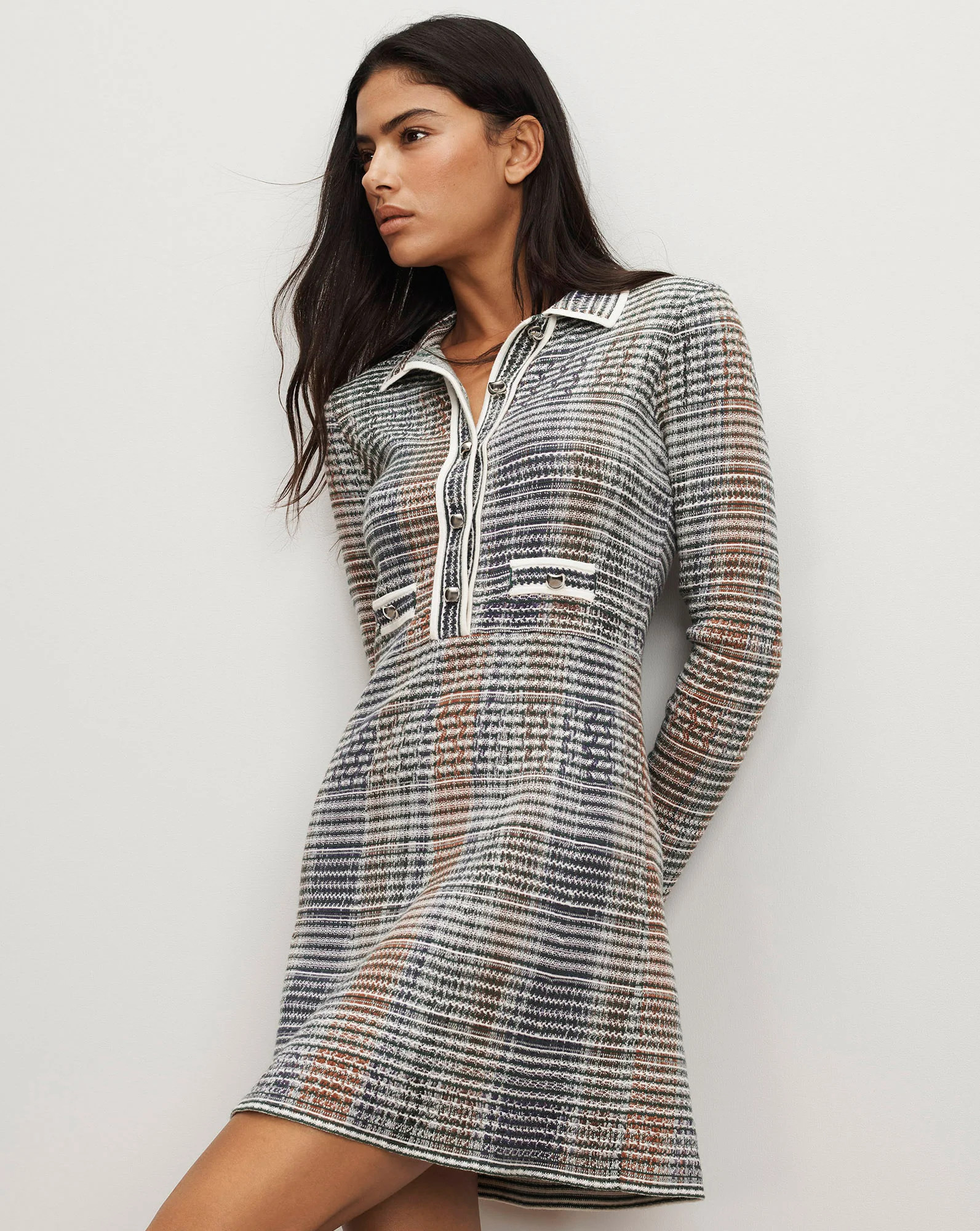 Lauper Knit Mini Dress in Dark Hunter Green Multi | Veronica Beard | Veronica Beard