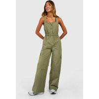 Womens Cargo Woven Utility Scoop Jumpsuit - Green - 10 | boohoo (US & Canada)
