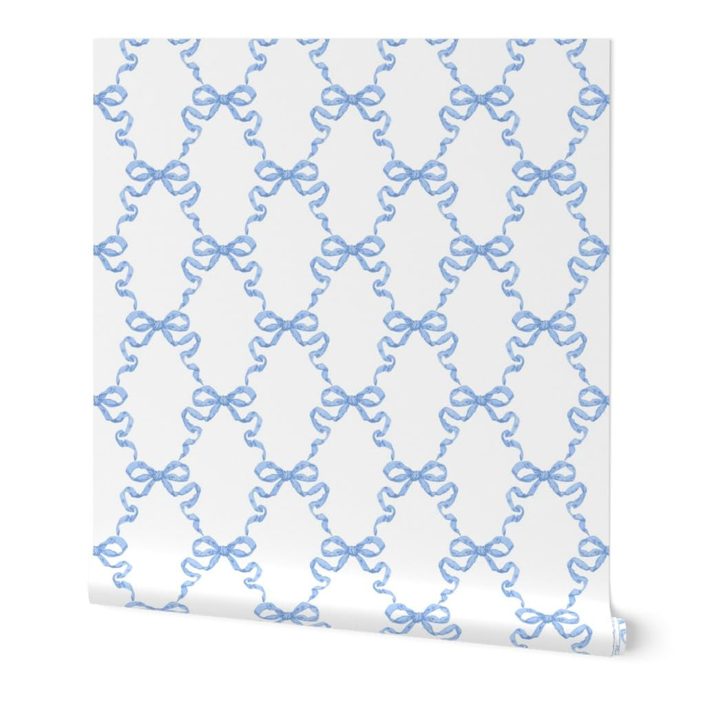 Peel & Stick Wallpaper 3ft x 2ft - Ribbon Trellis,Blue White,Sweet Vintage,Chinoiserie,Ribbon Bow... | Amazon (US)
