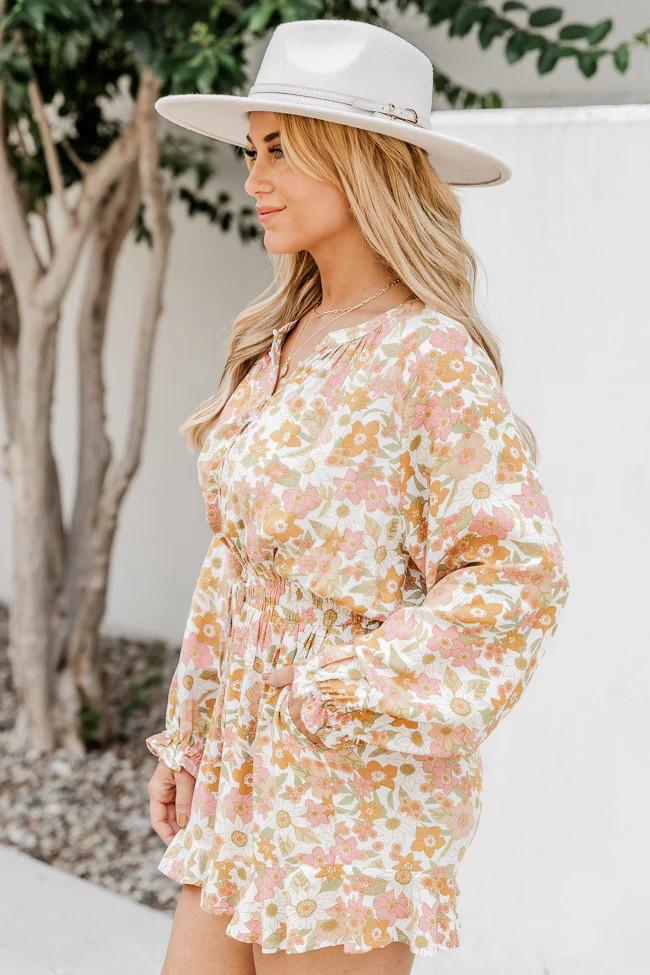 I'm Right Here Floral Printed Long Sleeve Romper | Pink Lily