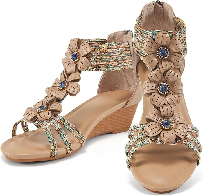 FUDYNMALC Womens Sandals Wedge Shoes: All-Day Comfort Dressy Wedges 2026 with Zipper Open Toe Sum... | Amazon (US)