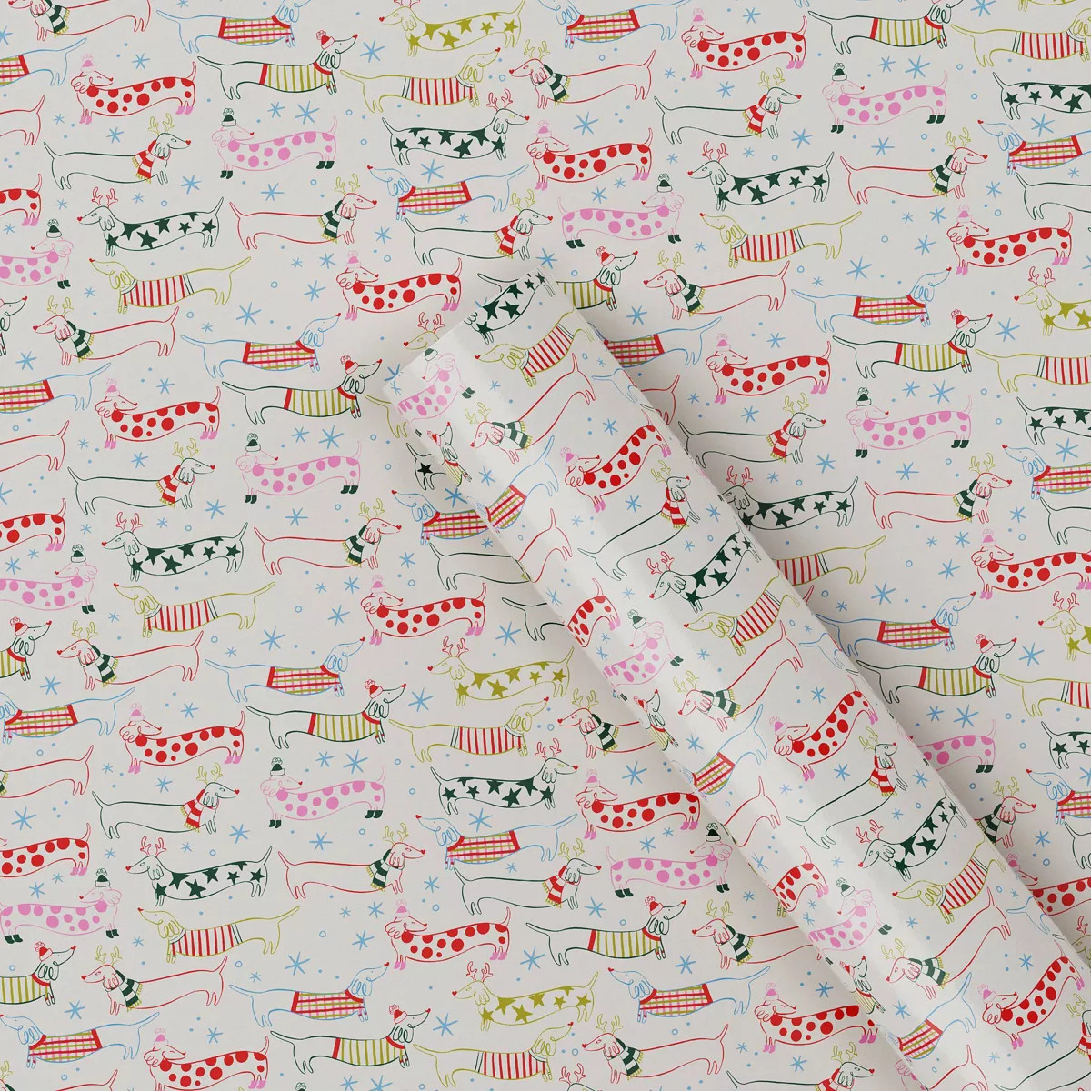 30” 20 sq ft Christmas Roll Wrap Dachshunds in Sweaters and Scarves - Wondershop™ | Target