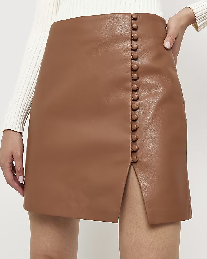 Brown faux leather mini skirt | River Island (US)