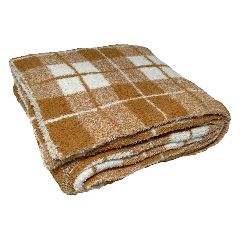 Orange Plaid Cozy Knit Throw Blanket, 50x60 | At Home