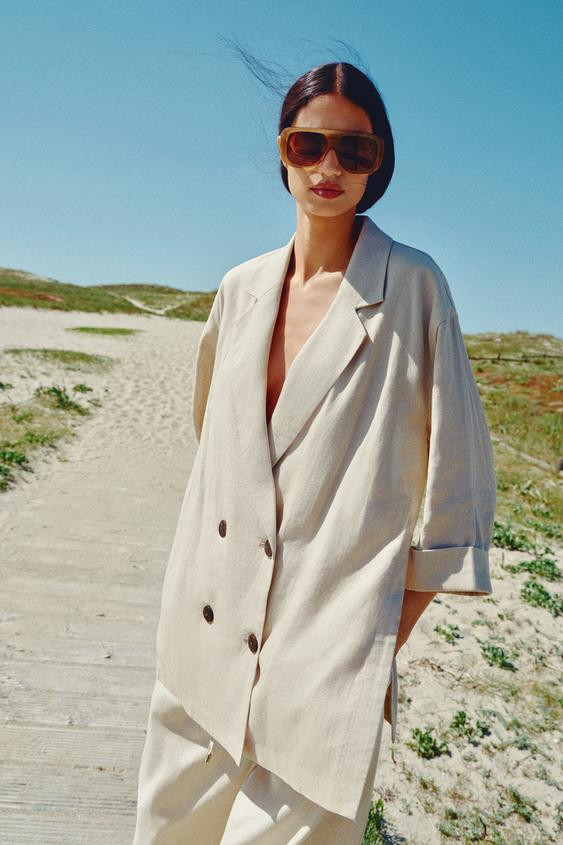 DOUBLE-BREASTED LINEN BLEND BLAZER | Zara UK