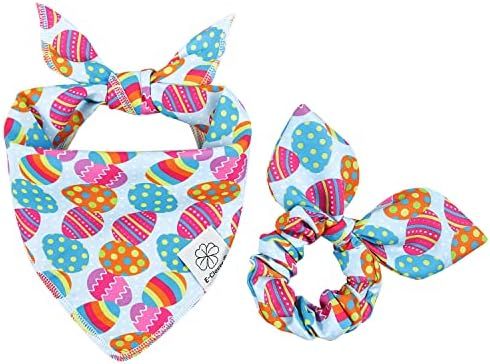 Easter Dog Bandana & Matching Scrunchie Set Egg Dog Bandanas Scarf with Bunny Hair Tie for Medium... | Amazon (US)