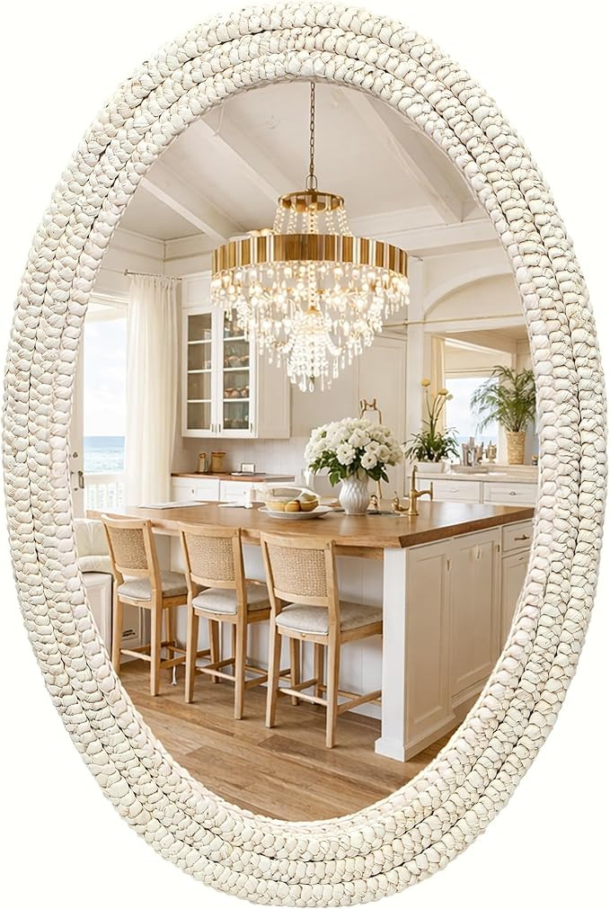 26" x 39" Oval Wall Mirror, Handwoven Natural Corn Husk Fiber with Light Whitewashed Finish, Boho... | Amazon (US)