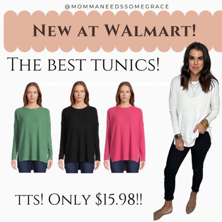 The best tunics restocked in a few sizes! I’m wearing size xs. Sized up one to a 5 in $11 Walmart jeans. Size up in mules if in between 

#LTKstyletip #LTKfindsunder50 #LTKfindsunder100