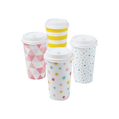 Fun Express 16 oz. Cute Patterns Stripes, Dots & Stars Disposable Paper Coffee Cups with Lids - 12 Ct. | Target