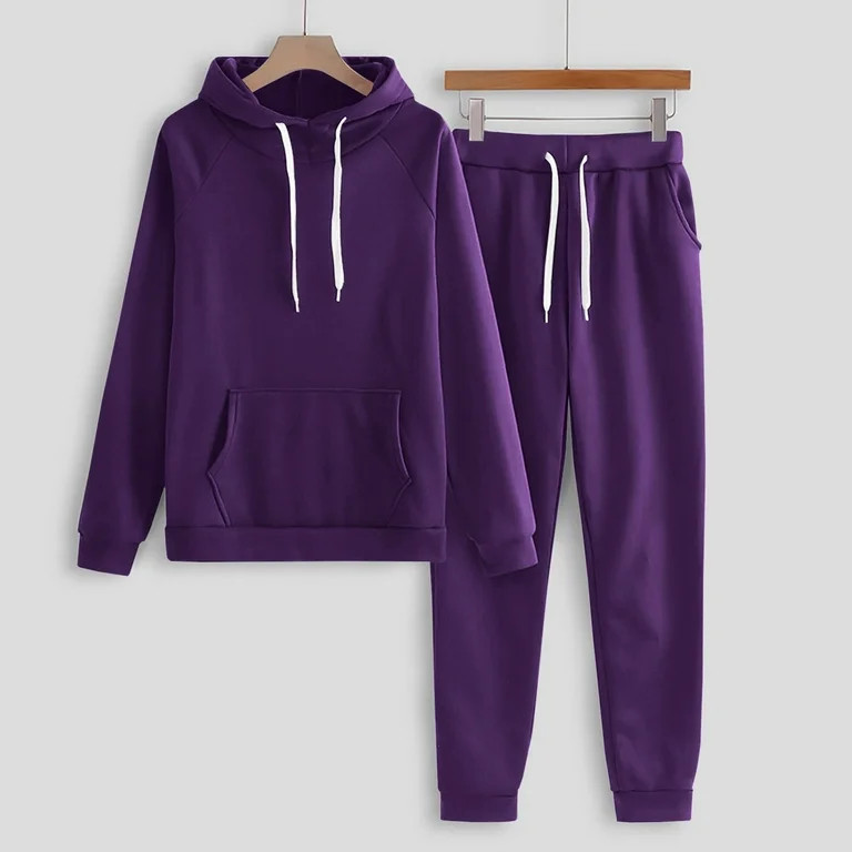 Women Hoodies Sweatsuit Basic Solid Color Long Sleeve Hooded Matching Joggers Sweatpants 2 Piece ... | Walmart (US)