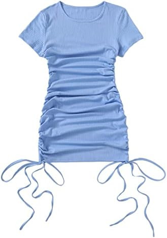 Milumia Women's Casual Short Sleeve Ruched Bodycon Mini Dress Drawstring Short T Shirt Dress | Amazon (US)