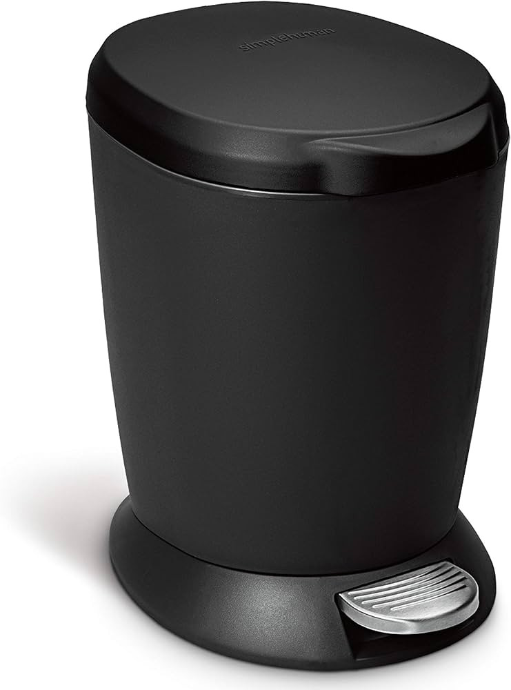 Amazon.com: simplehuman 6 Liter / 1.6 Gallon Compact Plastic Round Bathroom Step Trash Can, Black... | Amazon (US)