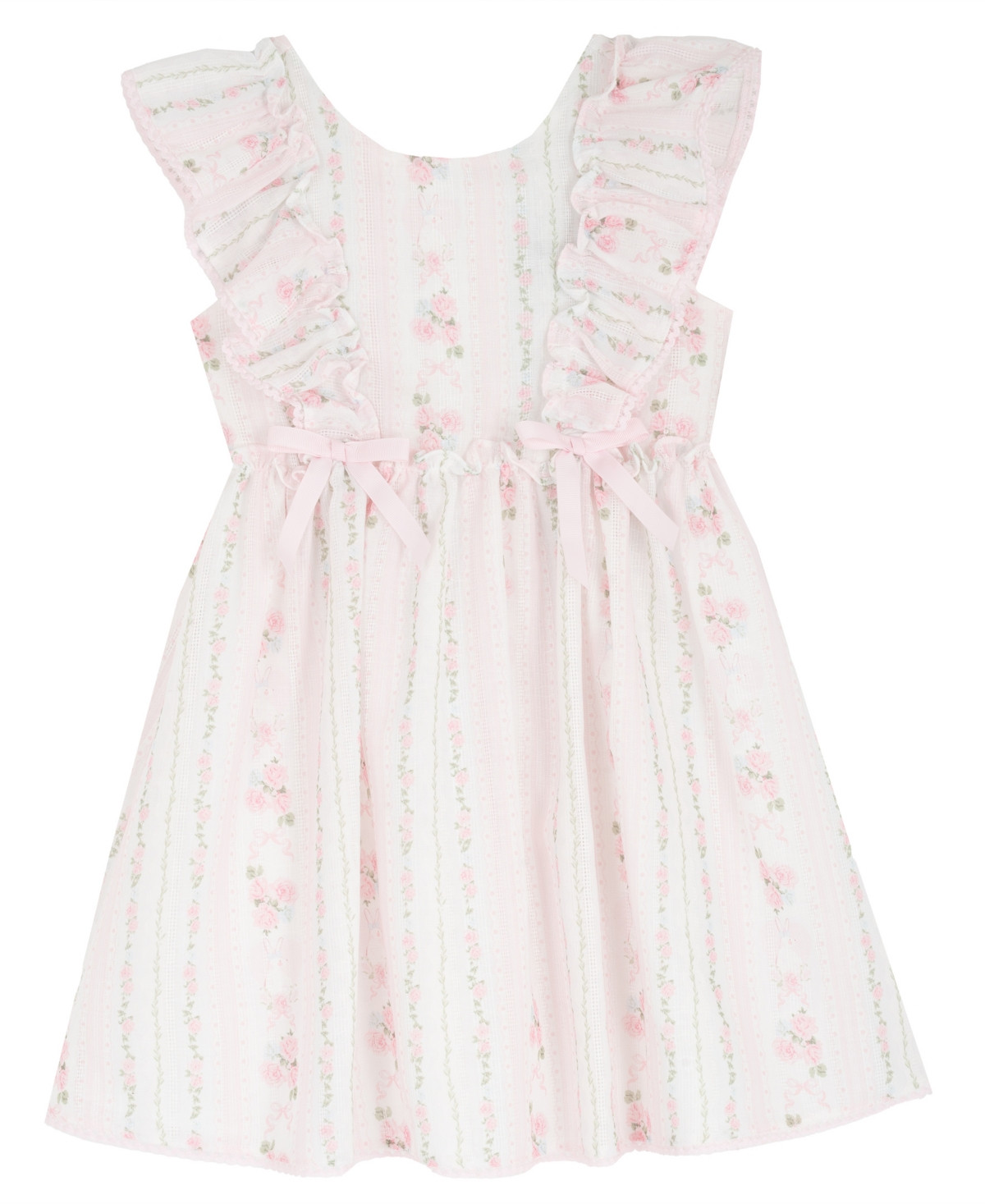 Rare Editions Girls' 2T-6X Bunny Print Round Neck Flared Dress - Pink | Macy's